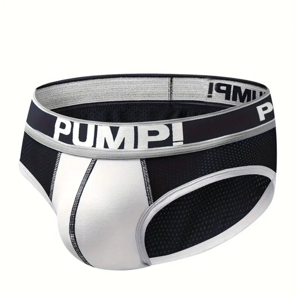 PUMP! Men Color Block Breathable Cotton Brief Navy Blue w/ Gray trim Medium